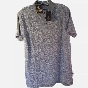Men's Polo Sz Small NEW Gray Contrast Collar short sleeve 3 button Indigo Star